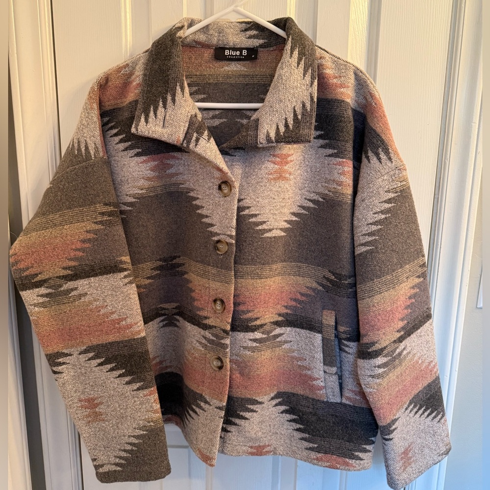 Blue B Collection Gray Patterned Shacket - image 1